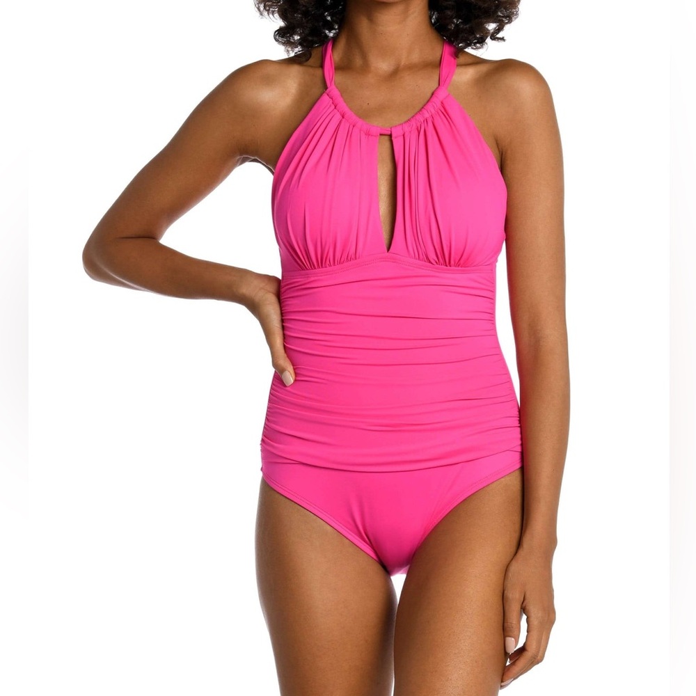 La Blanca Island Goddess High-Neck Keyhole One Piece Pop Pink Size Small